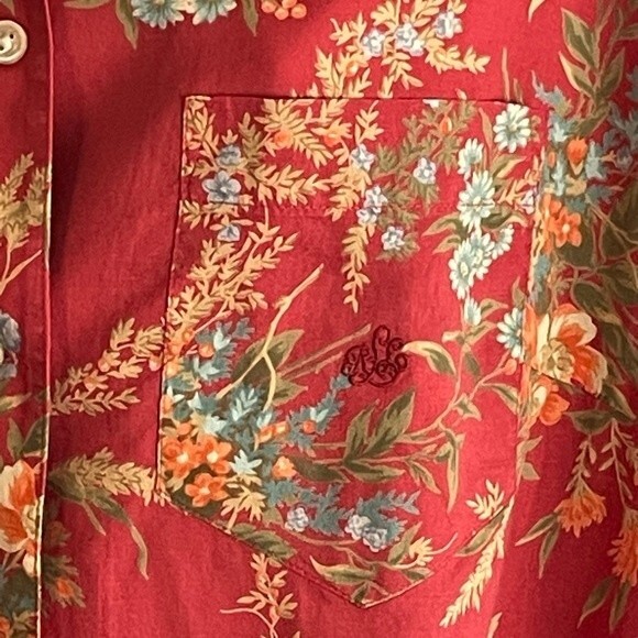 Vintage Lauren Ralph Lauren Red Floral Short Sleeve Button Down Shirt, size 1X - Picture 3 of 7